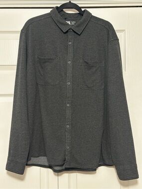 VRST Men's Long Sleeve Textured Knit Button Down Shirt Gray Herringbone Size XL